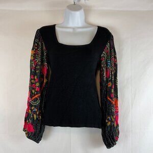 Blink London Top XXS Black Bodice Long Multi-Colored Sleeve Knit